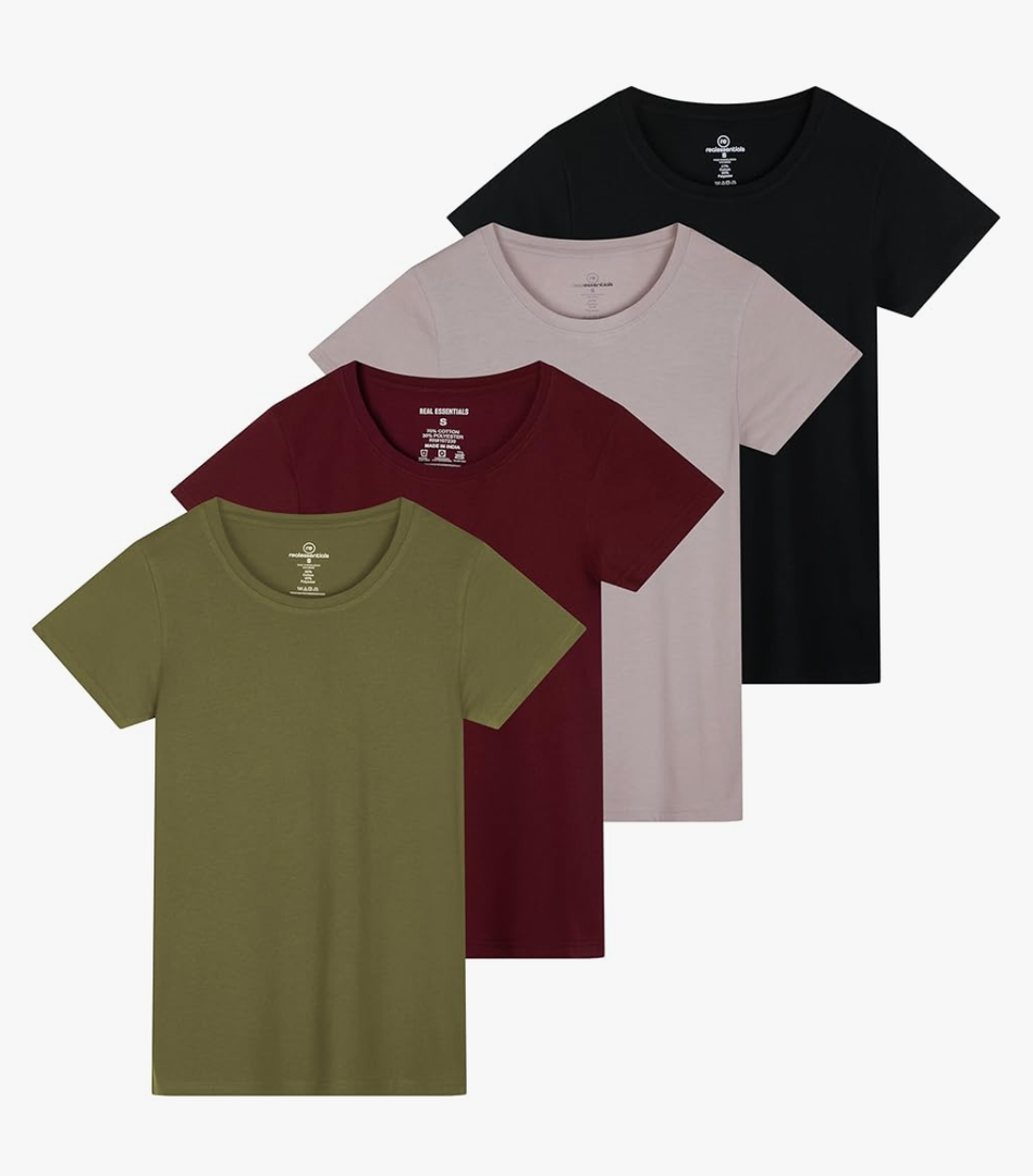 Real Essentials 4 Pack: Women's Classic-Fit Cotton Short-Sleeve Scoop Crew Neck T-Shirt, XL