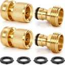 Garden Hose Quick Connect, Solid Brass 3/4 Inch GHT Leak-Proof Connectors, Heavy Duty Male & Female Quick Connect Hose Fittings, Easy Connect Water for Sprinkler & Pressure Washer (2 Pack)