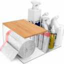 JYPS 2-in-1 Trash Bag Dispenser Holder Bamboo Lid, 19.5" Etra Large Clear Acrylic Garbage Bag Storage, Kitchen Laundry Room Bathroom Organization, Pantry Container & Under Sink Organizer For 13-33 Gal