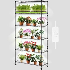 VEVOR DIY Plant Stand with Grow Light, 6-Tier Large Tall Plant Shelf with 192W 5000K Full Spectrum Grow Lights, Indoor Grow Light Shelf with Wheels for Seed Starting 29.5" L x 13.8" W x 70.9" H