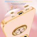 Fingic for iPhone 17e/ 16e Case, with 360 Rotatable Ring Holder Magnetic Kickstand, Shiny Plating Gold Edge Slim Soft TPU Shockproof Protective Cover for Women Men for iPhone 16e/ 17e 6.1",Rose Gold