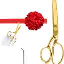 Grand Opening Ribbon-Cutting Ceremony Kit Includes Gold Scissors, Flower Ball, Red Ribbon & White Gloves,Suitable for all ribbon-cutting and inauguration ceremonies (Mirror Polished Handle)