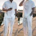 COOFANDY Men's 2 Pieces Set Short Sleeve Casual Henley Shirts Beach Yoga Pants Summer Beach Outfit (L)