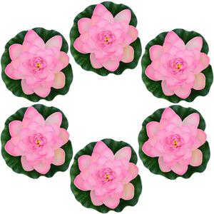 7 Inches Artificial Lifelike Floating Foam Lotus Flower Water Lily for Garden Pond Decor, Set of 6 (Pink)