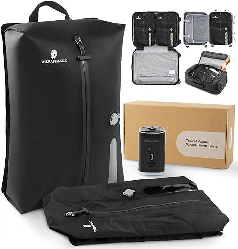 Vacuum Compression Bags for Travel with Usb Electric Pump, Reusable & Space Saver Vacuum Storage Bags with Waterproof Zipper for Duitcase and Backpack, Black