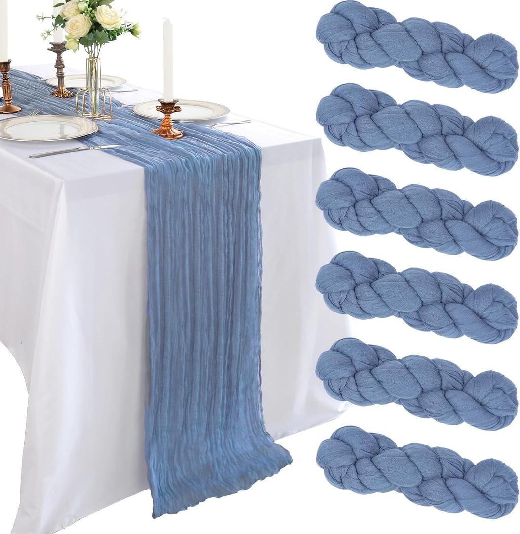 6 Pack 10FT Dusty Blue Cheesecloth Table Runner 120 Inch Long Gauze Rustic Boho Spring Cheese Cloth Table Runner Sheer Fabric for Holiday Party Birthday Bridal Baby Shower