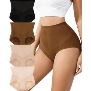 J-pone Tummy Control Underwear High Waisted Seamless Womens Underwear Full Coverage Butt Lifting Panties for Women 4 Pack (S)