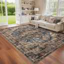GarveeHome 5x7 Washable Vintage Living Room Area Rug: Vintage Machine Washable Area Rug for Living Room Indoor Large Non-Slip Bedroom Carpet Low Pile Stain Resistant Dining Room Carpet Blue&Brown