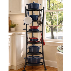 KES 264 Lbs Capacity Freestanding Pot Rack, 6-Tier Cast Iron Cookware Stand with 6 Hooks, Pots and Pans Storage Tower for Kitchen Corner, Stable Base, Anti-tip Strap & Floor Protectors, Black