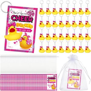 Cheer Gifts Bulk Duck Keychain You've Been Cheer Ducked Tags Bow Organza Bags for Valentines Cheerleader Team Gift (Rose Red)
