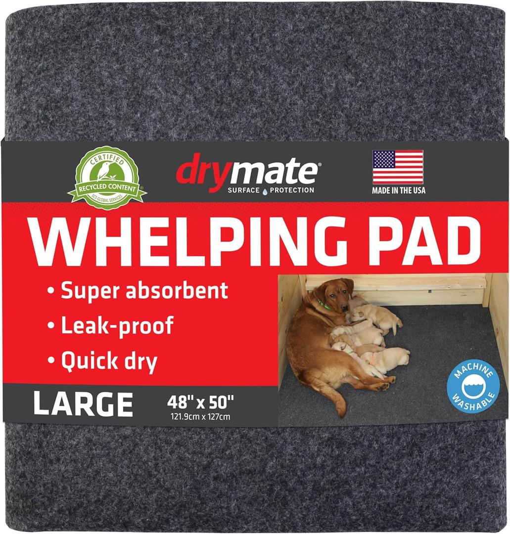 Drymate Whelping Box Liner Mat, Machine Washable, Super Absorbent, Waterproof, Quick Dry, Slip-Resistant, Reusable Dog Puppy Pee Pads for Training, Housebreaking, Incontinence, Crate (USA Made)(48x50)