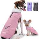 iBuddy Dog Winter Coat for Large Dogs, Easy on Dog Snow Coat Velcro Waterproof Pet Puffer Jacket with Harness Hole Adjustable Reflective Quilted Pet Cold Weather Vest Wind-Poof for Pitbull Boy Girl (Pink, Large)