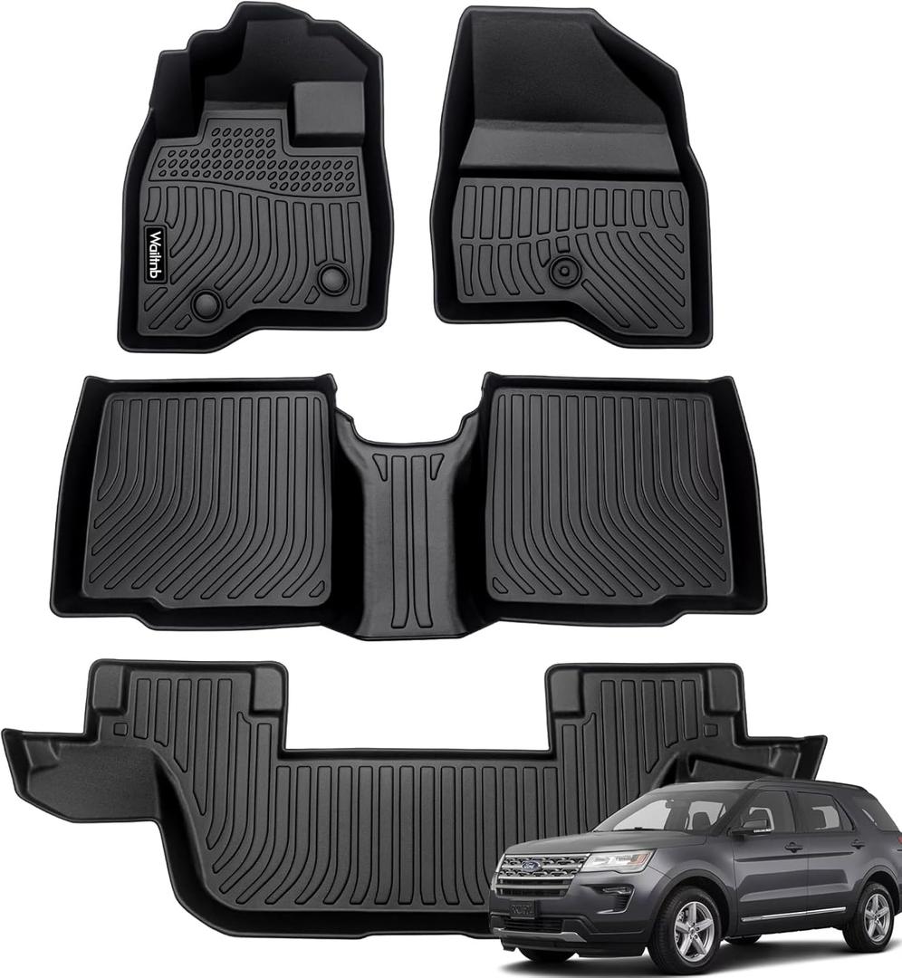 Floor Mats Custom for Ford Explorer 2015-2019 All Weather Protection TPE Waterproof Non-Slip Durable Floor Liners Fits Front& 2nd&3rd Row Full Set Black Accessories