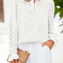 PRETTYGARDEN Women's Lace Long Sleeve Button Down Blouse (White, M)