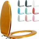 Elongated Toilet Seat Wood Toilet Seat Prevent Shifting with Zinc Alloy Hinges American Standard Size Toilet Seat Easy to Install also Easy to Clean(Elongated,Sparkling Classical Gold)