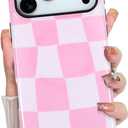KANGHAR Compatible with iPhone 17 Pro Max Case 2025, Silicone Checkered Cute Pattern, Camera Protection Soft Slim Phone Cover for Girls Women-Pink