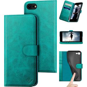 DuckSky for iPhone 7/8/SE 2020/SE 2022 Genuine Leather Wallet caseRFID Blocking3 Credit Card HolderReal LeatherFlip Folio Book Phone case Protective Cover Women Men for apple 7/8 case Blue Green