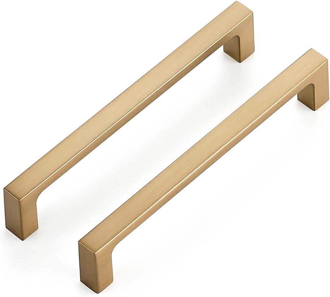 Ravinte 10 Pack Solid 5 Inch Square Cabinet Handles - Champagne Bronze Pulls for Drawers and Kitchen Cabinets - Hardware (5 inch hole center)