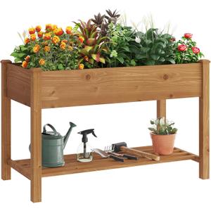 GHWIE Raised Garden Bed with Shelf,Elevated Wooden Planter Box with Legs,Garden Planter for Backyard, Patio, Balcony (48*23.6*30.7in, Brown)