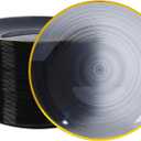 100 Piece Black Gold Plastic Plates, Disposable Heavy Duty Dessert Plates with Gold Rim, 7 in Round Salad Plates for Wedding Party