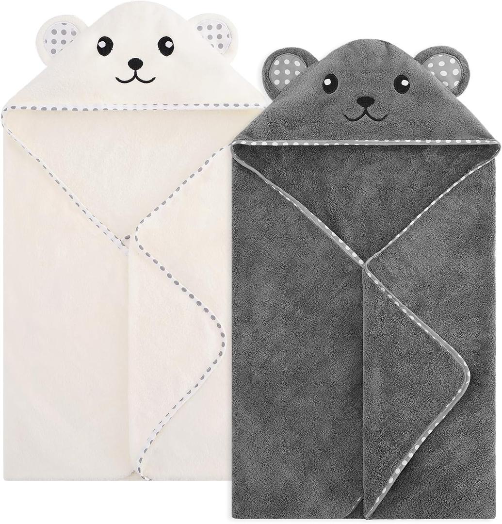 Baby Hooded Towel, 2 Pack Cotton Baby Towel Set, 31 X 31 Inch Super Soft Baby Bath Towel for Infants, Toddlers and Newborn (Panda)