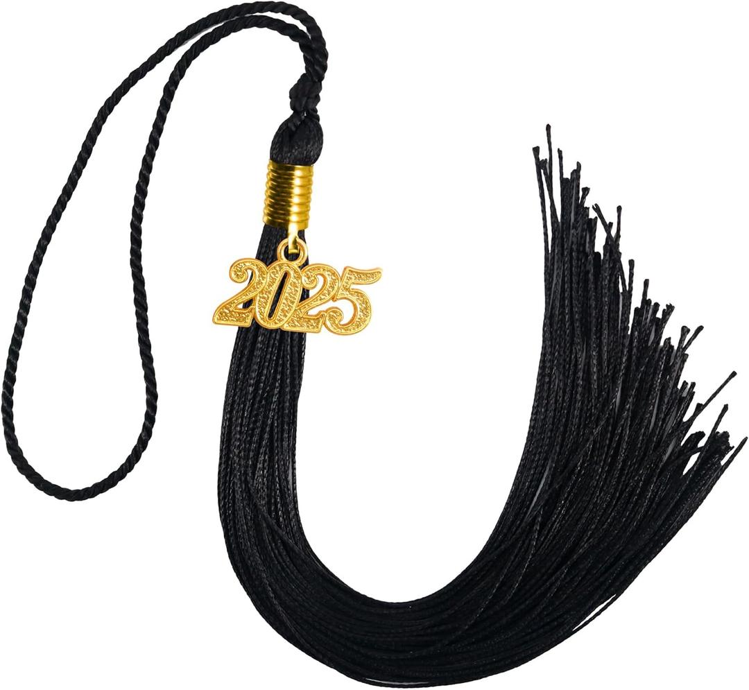GraduationMall Single&Multiple Color Graduation Tassel with 2025 Year Charm 9" (Black)