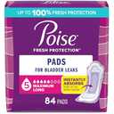 Poise Incontinence & Postpartum Pads for Bladder Leaks, 5 Drop Maximum Absorbency, Long Length, 84 Count, 2 Pack