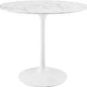 Modway Lippa Round 36" Mid-Century Modern Artificial Marble Dining Table in White