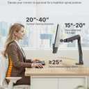 monTEK Heavy-Duty Monitor Arm for 17-57" Ultrawide Curved Screen, Supports up to 59.4 lbs, Adjustable Gas Spring Arm, 75/100 VESA Mount, Clamp & Grommet Desk Monitor Mount Single, Black