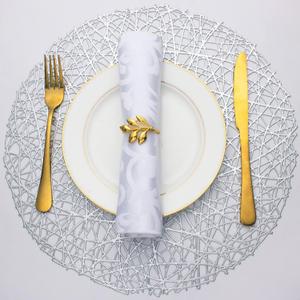 Evevda Silver Round Placemats for Dining Table Set of 6 Metallic Pressed Vinyl Circle Table Mats Wipeable Hollowout Place Mats for Table Decor Holiday Wedding Accent Centerpiece(Line, Silver)