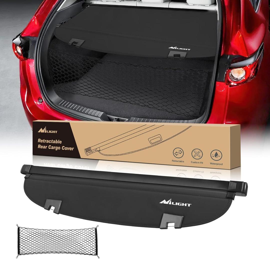 Nilight Trunk Cargo Cover for Mazda CX-5 2017 2018 2019 2020 2021 2022 2023 2024 2025, Retractable Security Shade Rear Cargo Cover, with Trunk Storage Net, 1-Pack