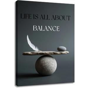 YSPCSUN Inspirational Posters for Office, Life Is All About Balance Canvas Poster Single Panel Wall Decor for Home Office Dorm Classroom, Framed Canvas Art, 24x18inch