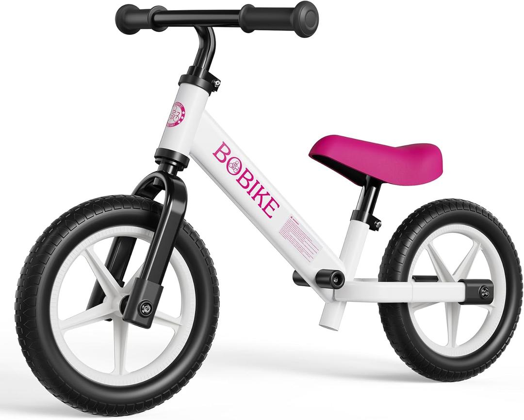 Bobike Toddler Balance Bike 2 Year Old, Balance Bike with Footrest for Ages 2-5, Adjustable Seat & Handlebar, No-Pedal Training Bike, Toys Gift for Boys and Girls (White)
