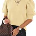 Women's Puff Short Sleeve Sweater Tops 2025 Spring Summer Trendy Crew Neck Casual T Shirts Blouses S