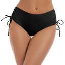 Bonneuitbebe Women's Bikini Bottoms Full Coverage Swim Bottoms Mid Waisted Swimsuit Bathing Suit Bottom Black, Size L