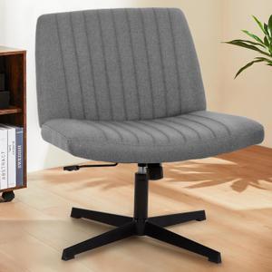 Criss Cross Chair,Comfortable Armless Cross Legged Ergonomic Height Adjustable Wheelless Computer Task Office ChairWide Seat Swivel Dressing Table Chair for Home Office Fabric,Grey