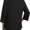 WIHOLL 3/4 Length Sleeve Womens Tops Boho V Neck Lace Shirt Trendy Blouses Dressy Casual Vacation Clothes S-3XL (Black, XXXL)