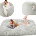 Bean Bag Bed Giant Bean Bag Chairs for Adults, Large Floor Mattress Convertible Sofa Bed, Big Bean Bag Chairs Couch, Removable Sofa Bed Chair Foam Filling, Machine Washable, Full, Light Gray (White Grey)