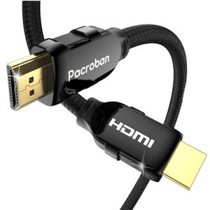 Pacroban HDMI Cable for Laptop to Monitor 3 Foot - Ultra High Speed Certified HDMI 2.1 Cord, Braided, eARC, 48Gbps, 8K 60Hz, 4K 120Hz/Fps DTS:X, HDR, HDCP, Hyperfast Black