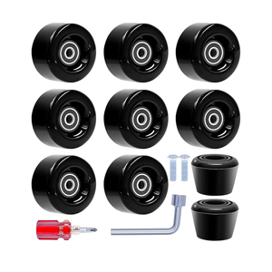 Tanzfrosch 8 Pack Roller Skate Wheels with Bearings Installed and 2 Toe Stoppers for Double Row Skating, Quad Skates and Skateboard Outdoor or Indoor Use, 32mm x 58mm 82A (Black)