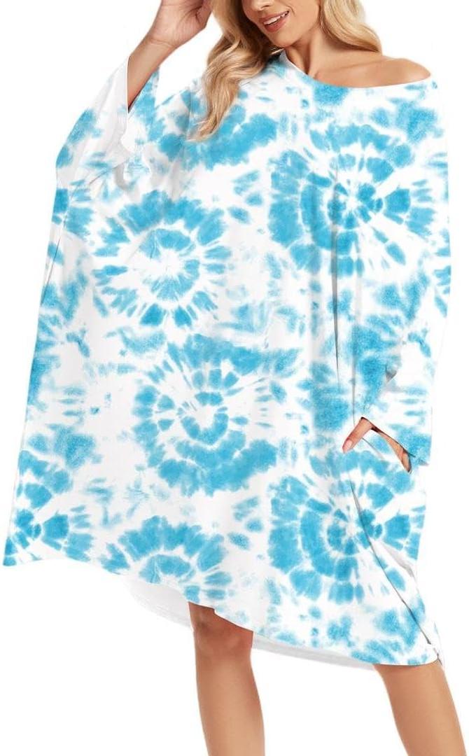 Plus Size Moo Moos for Women Oversized Sleep Shirts for Women Oversized Nightgown with Pocket Fit S-5XL (Blue Tie Dye)