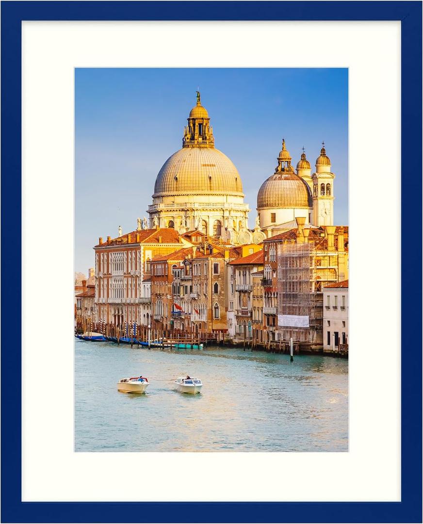 wyooxoo 16x20 Picture Frame Dark blue Solid Wood Photo Frames Display Pictures 12x16 with Mat or 16x20 Without Mat Colorful Frame For Tabletop Display or Wall