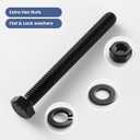 1/4-20 x 5 Hex Head Screws Bolts,Hex Nuts,Flat & Lock Washers,304 Stainless Steel 18-8,Black Zinc Plated,Fully Threaded(12 Sets)