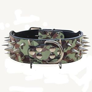 Sharp Spiked Studded Dog Collar 2 Inch Width Stylish Leather Dog Collars for Medium & Large Dogs Pitbull,Labrador,Boxer Rottweiler German Shepherd(Camouflage,XL)