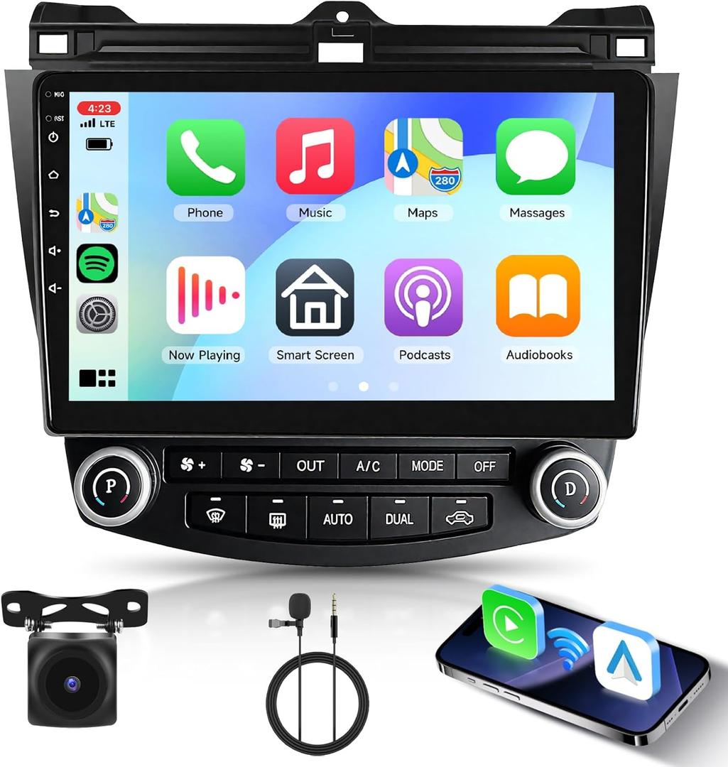 for Honda Accord 2003-2007 Android Car Radio Stereo 10.1 inch Capacitive HD Touch Screen with Wireless carplay&Android Auto GPS Navigation WiFi Bluetooth USB FM Car Audio SWC 2G+32G