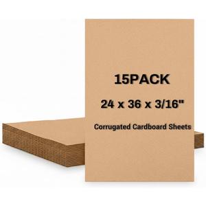 15 Pack 24" x 36" Corrugated Cardboard Sheets, Double Wall 3/16" Thick Brown Poster Board, Large Flat Cardboard Sheet for Packing, Mailing, Moving, Shipping, Crafts