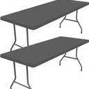 Moosfor Spandex 8 Foot Rectangle Table Cloth 2 Pack, Elastic Fitted Tablecloths for Picnic, Stretch Washable Patio Table Cover for Outdoor, Camping, Banquet and Parties (Dark Grey, 30"x96")