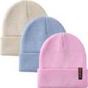 Glooarm 3 Pack Toddler Beanie Kids Beanie Winter Hats Knit Ribbed Boys Girls Beanies Warm Cuffed Caps (Blue)