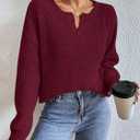Womens Sweaters Casual Drop Shoulder Long Sleeve V Neck Pullover Tops Trendy Fall Fashion Clothes 2026 (Red, XXL)