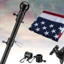 American Flag with Pole Kit - 5ft Heavy Duty Non-Tangle Flag Pole Holder for Outside House, 3'X5' Embroidered US Flag, Dual Bracket for Hanging Banners, Garden Flags, Grommets, for Front Porch, Outdoor